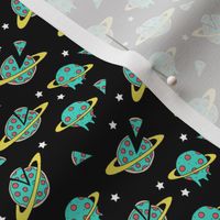 SMALL - pizza planet fabric - pizza planet, pizza fabric, planet fabric, space fabric, cute kids fabric, novelty fabric - andrea lauren - black