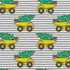 Christmas Tree Dump Trucks (grey stripes) - construction tree with gifts - LAD19