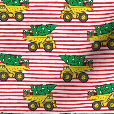 Christmas Tree Dump Trucks (red stripes) - construction tree with gifts - LAD19