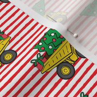 Christmas Tree Dump Trucks (red stripes) - construction tree with gifts - LAD19