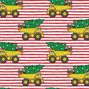 Christmas Tree Dump Trucks (red stripes) - construction tree with gifts - LAD19