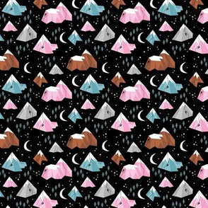 Geometric blue pink mountains rock climbing and bouldering new moon night Canada winter night black pink girls XS