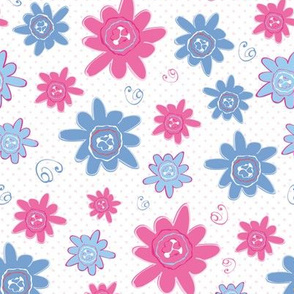 Blue And Pink Happy Flowers 