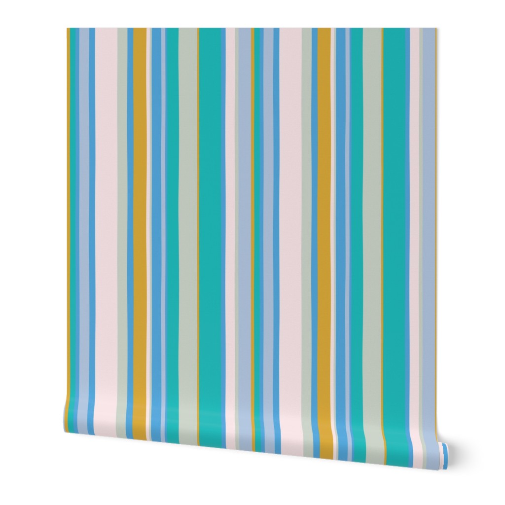 Modern handpainted deckchair stripe in turquoise 2 by Pippa Shaw