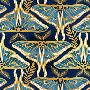 Normal scale // Art Deco luna moths // gold texture and blue Spanish moon moth insect