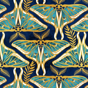 Normal scale // Art Deco luna moths // gold texture and teal Spanish moon moth insect