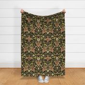 Sage, Dark Green, Peach & Cream Floral Pattern