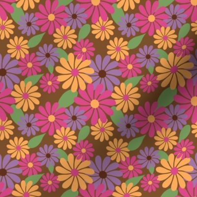 Bright Floral Brown // Bold Colorful Flowers // 8x8