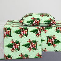 merry Christmas xmas Santa Claus trees reindeer snow elf elves mint green stars red brown vintage retro kitsch