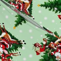 merry Christmas xmas Santa Claus trees reindeer snow elf elves mint green stars red brown vintage retro kitsch