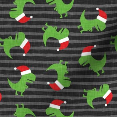 Christmas Trex - Santa hat dinosaur toss - grey stripes - LAD19