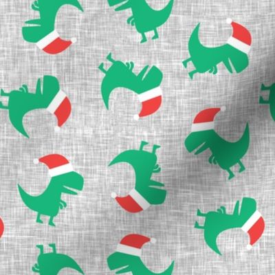 Christmas Trex - Santa hat dinosaur toss - green on grey - LAD19