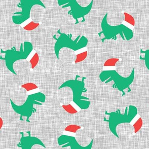 Christmas Trex - Santa hat dinosaur toss - green on grey - LAD19