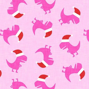 Christmas Trex - Santa hat dinosaur toss - pink on pink - LAD19