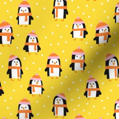 cute winter penguins - yellow, pink, orange - LAD19