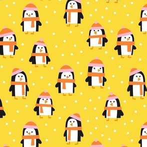 cute winter penguins - yellow, pink, orange - LAD19