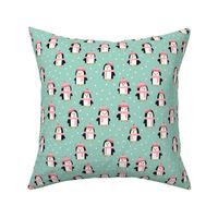 cute winter penguins - pink and mint - LAD19