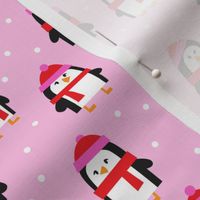 cute winter penguins - pink and red - LAD19