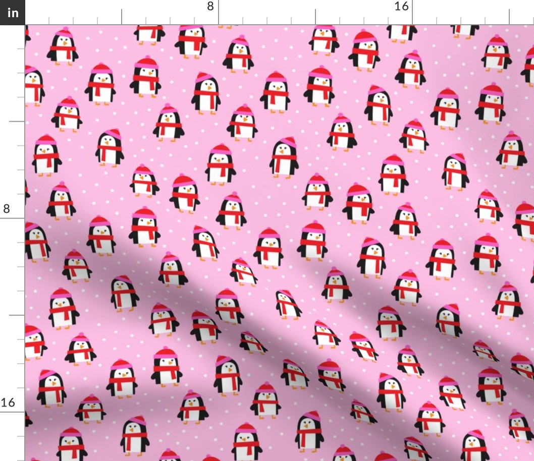 cute winter penguins - pink and red - LAD19