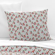 cute winter penguins - red and green on grey - LAD19