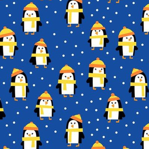 cute winter penguins - yellow and blue - LAD19