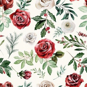 Christmas Snowy Florals // Ivory