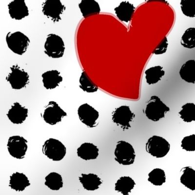 Black and White Dots and Red Hearts