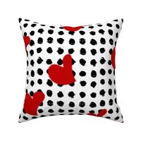 Black and White Dots and Red Hearts