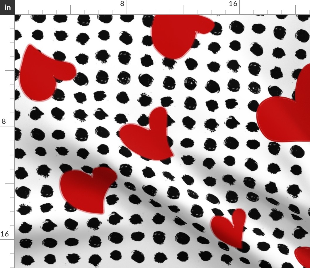 Black and White Dots and Red Hearts