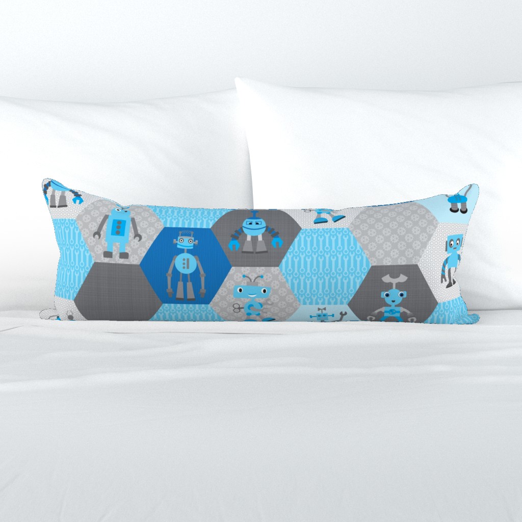 Robot Cheater Quilt, Blue Polygons