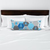 Robot Cheater Quilt, Blue Polygons