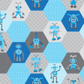 Robot Cheater Quilt, Blue Polygons