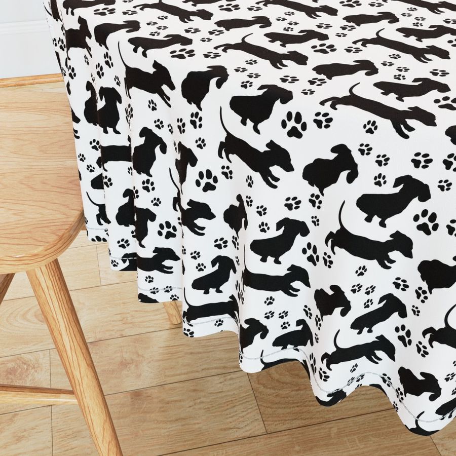 Dachshund Silhouettes & Pawprints, Black and White