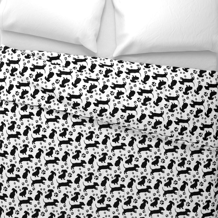 Dachshund Silhouettes & Pawprints, Black and White