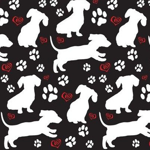 Dachshund Silhouettes, Hearts & Pawprints, Puppy Love Black