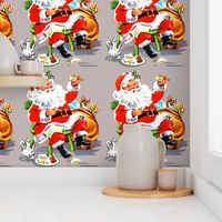 merry Christmas xmas Santa Claus gifts presents cookies biscuits snacks sandwiches tea teapot vintage retro kitsch cute grey red sack 