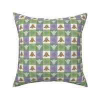 Busy Bee Gingham - Lavender and Sage - Brown Bees