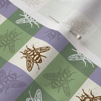 Busy Bee Gingham - Lavender and Sage - Brown Bees