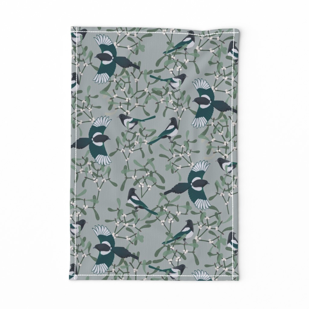 Magpies & Mistletoe on Soft Blue