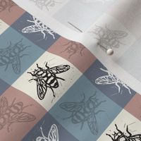 Busy Bee Gingham - Rose and Delft Blue - Black Bees