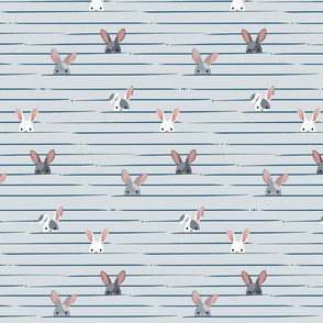 Peek a Boo Bunnies in Gray and Blue