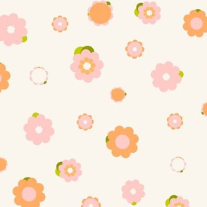 Sweet pink peach and orange tiny flowers over beige