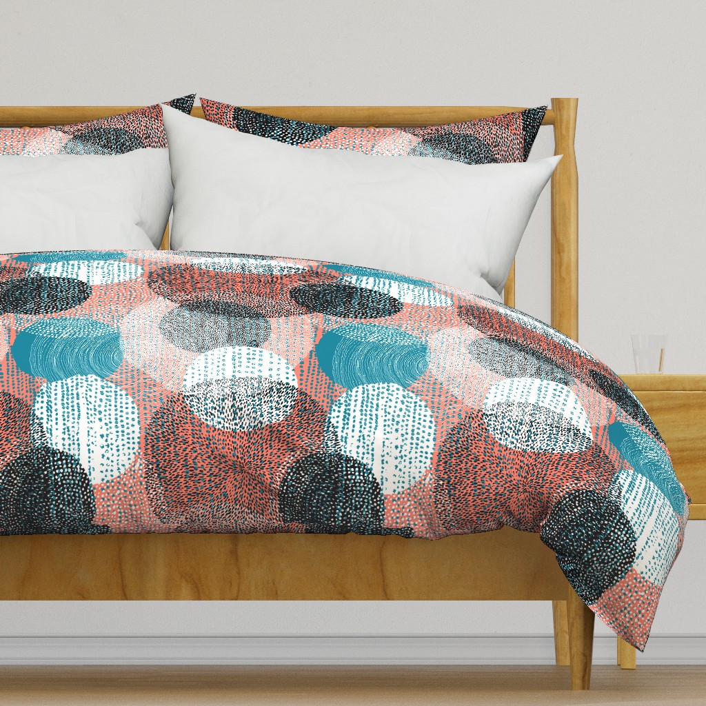 Mandalas in Teal, Coral, Black and White by Friztin