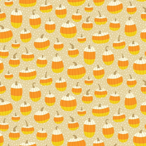 Candy Corn Painted Pumpkins on Beige