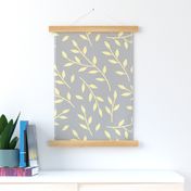 Leafy branches - Large - yellow on gray - Neutral Retreat