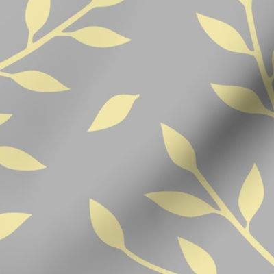 Leafy branches - Large - yellow on gray - Neutral Retreat