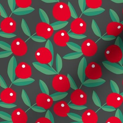 Christmas berries garden fruit and leaves botanical branch tropical spring design forest green red charcoal gray