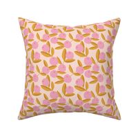 Citrus summer garden fruit and leaves botanical branch tropical spring design pink yellow