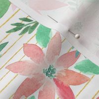 Christmas Garden Watercolor Florals on gold stripes