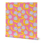 Citrus summer garden fruit and leaves botanical branch tropical spring design lilac yellow pink